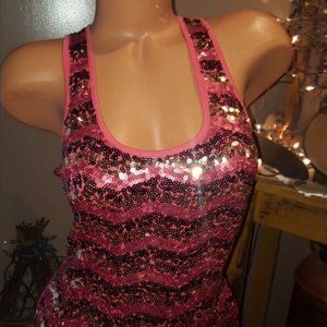 Bebe Zig Zag Sequins Tank Top S EUC